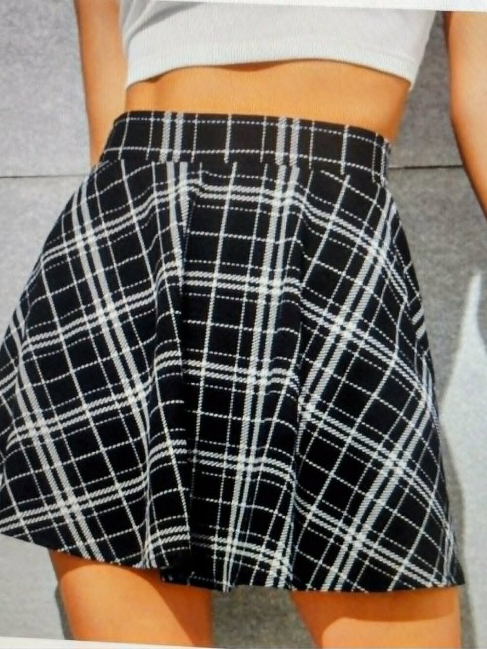 Shein Y2K Cosplay Black & White Plaid Schoolgirl Skater Mini Skirt Womens Size S